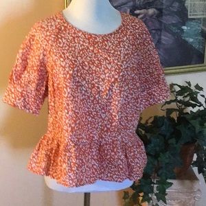 Short sleeve, orange, and white print Shirt